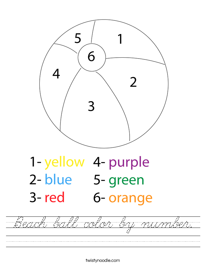 Beach ball color by number. Worksheet