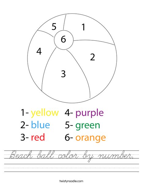 Color by number beach ball. Worksheet