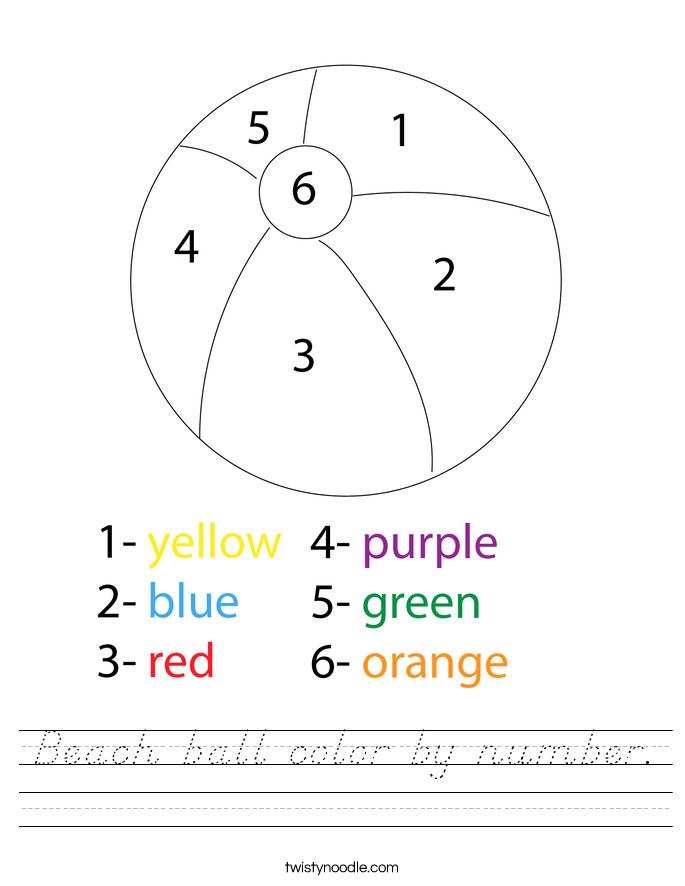 Beach ball color by number. Worksheet