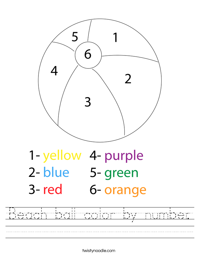 Beach ball color by number. Worksheet
