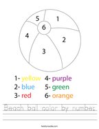 Beach ball color by number Handwriting Sheet