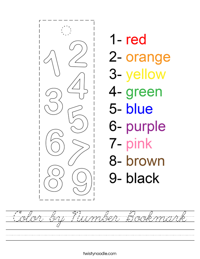 Color by Number Bookmark Worksheet