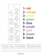 Color by Number Bookmark Handwriting Sheet