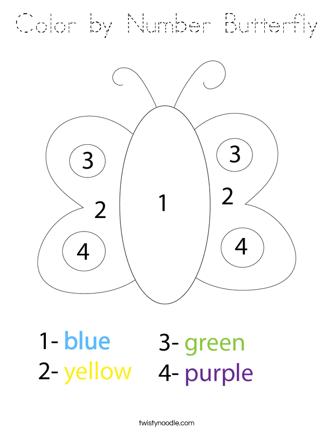 Color by Number Butterfly Coloring Page - Tracing - Twisty Noodle