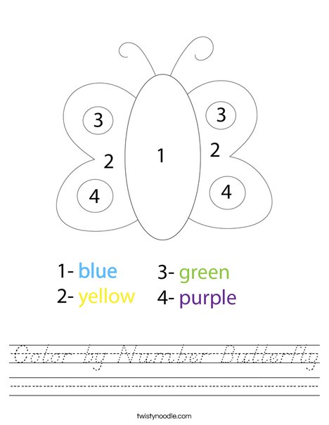Color by Number Butterfly  Worksheet