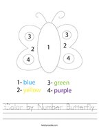 Color by Number Butterfly Handwriting Sheet