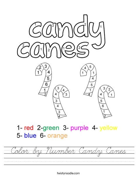 Color by number candy canes Worksheet