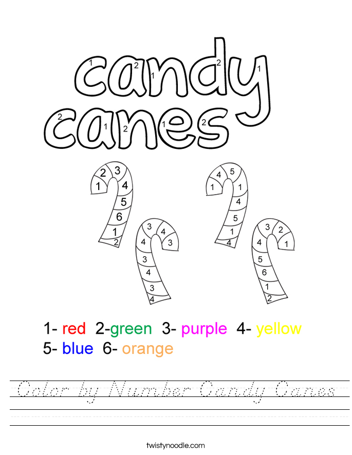 Color by Number Candy Canes Worksheet