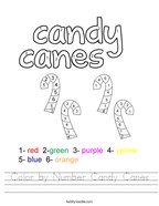 Color by Number Candy Canes Handwriting Sheet