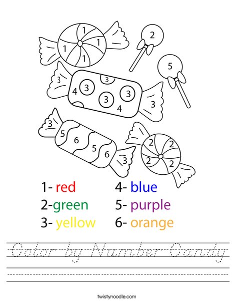 Color by Number Candy Worksheet