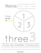 Color by Number Circle (3) Handwriting Sheet