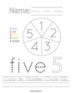 Color by Number Circle (5) Handwriting Sheet