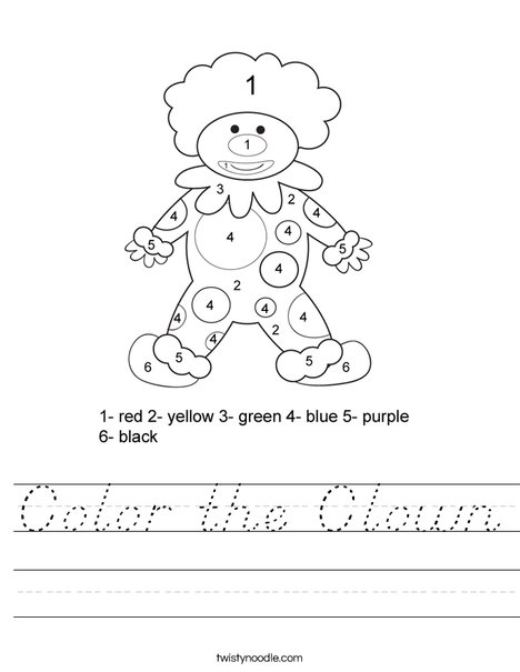 Color by Number Clown Worksheet