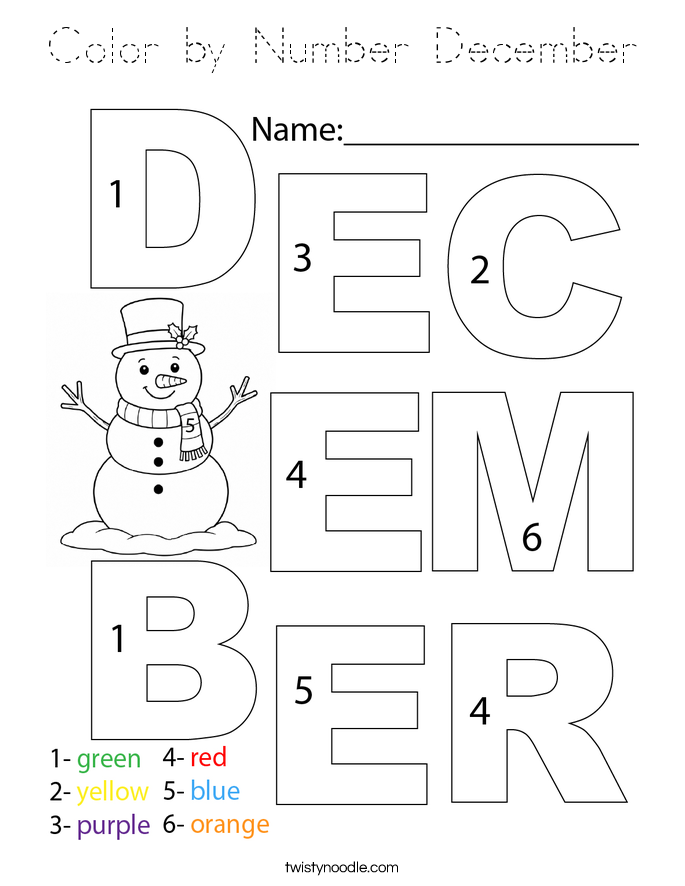 Color by Number December Coloring Page