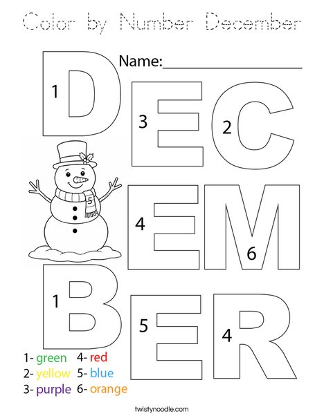 Color by Number December Coloring Page
