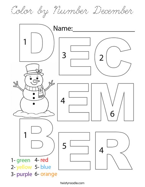 Color by Number December Coloring Page