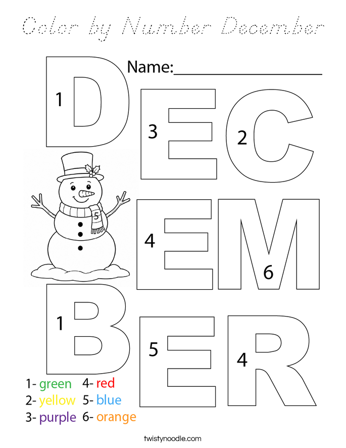 Color by Number December Coloring Page