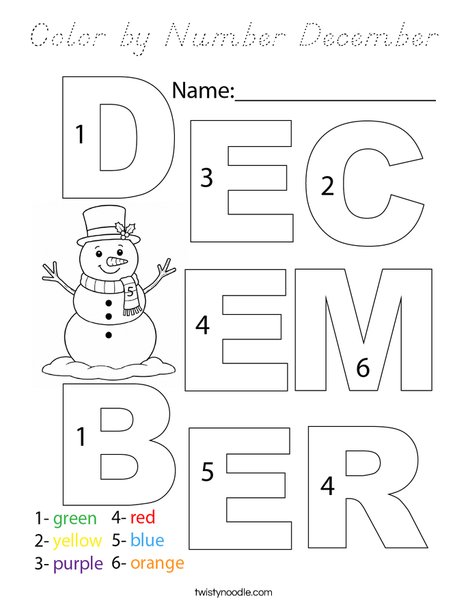 Color by Number December Coloring Page