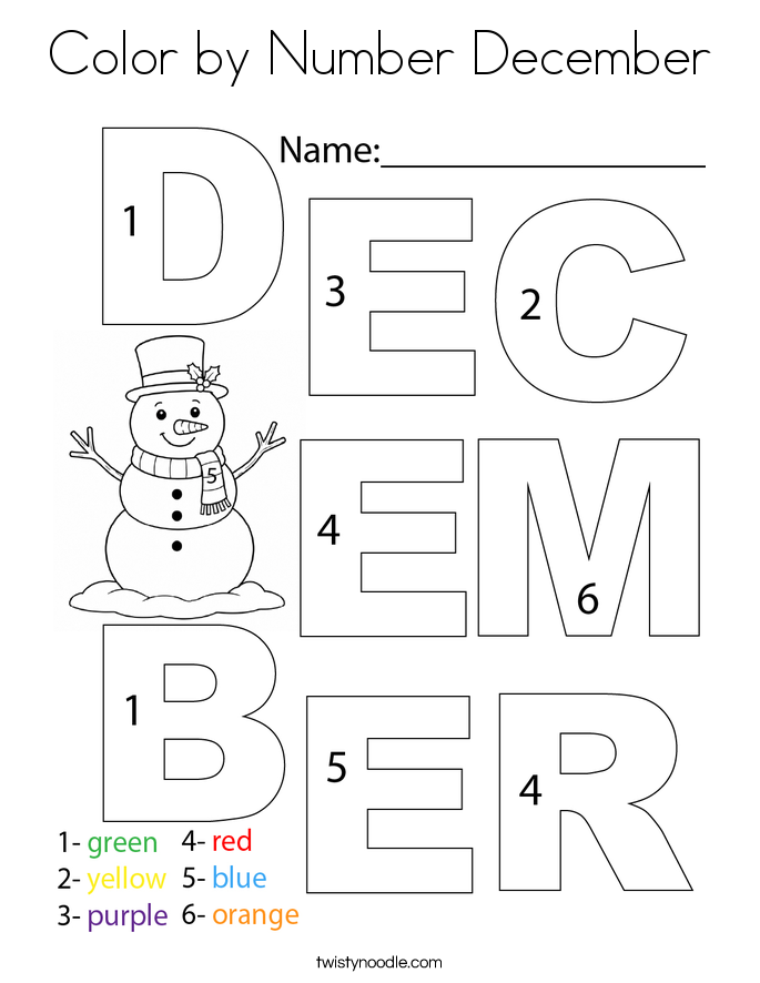 Color by Number December Coloring Page