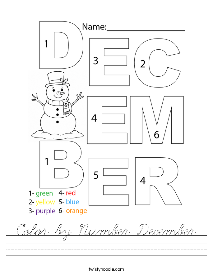 Color by Number December Worksheet