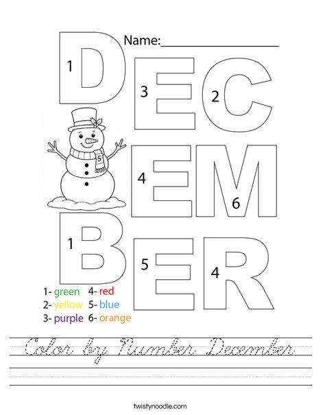 Color by Number December Worksheet