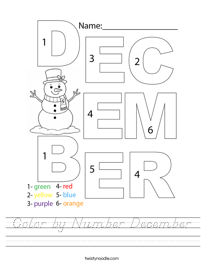 Color by Number December Worksheet
