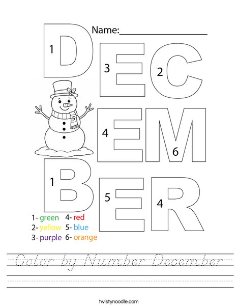 Color by Number December Worksheet