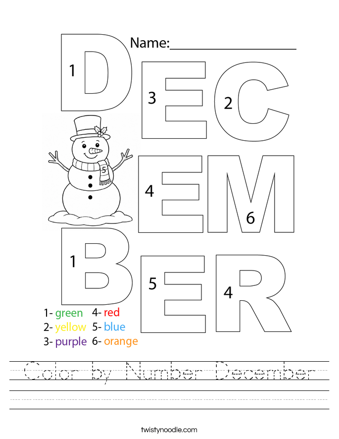 Color by Number December Worksheet