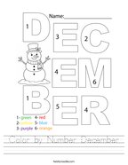 Color by Number December Handwriting Sheet