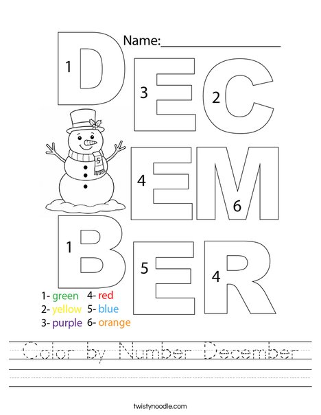 Color by Number December Worksheet