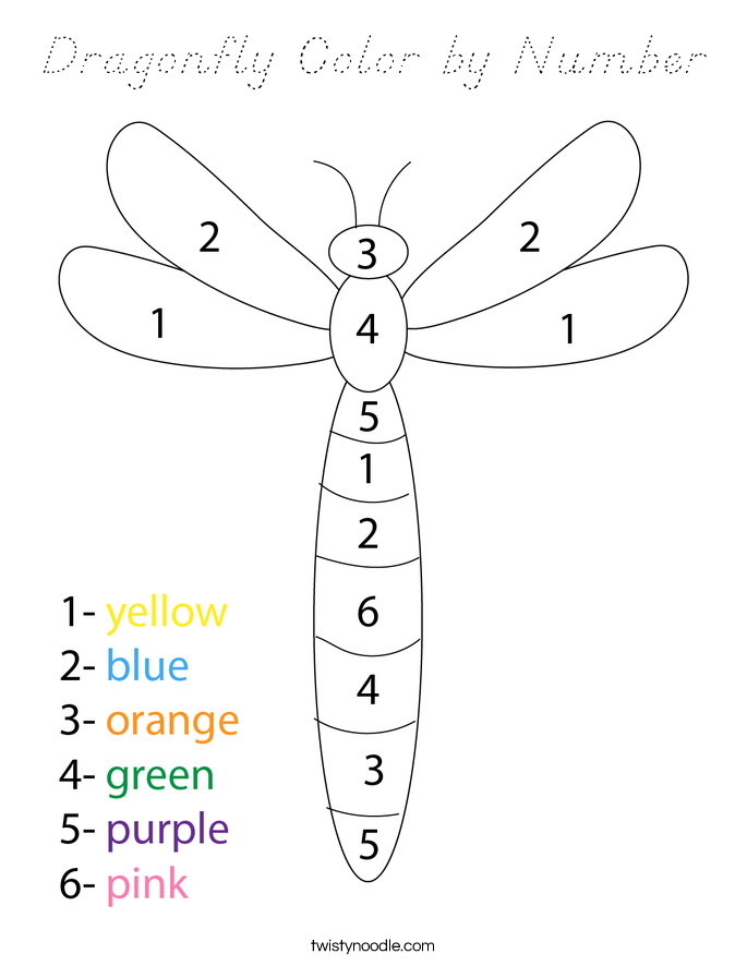 Dragonfly Color by Number Coloring Page