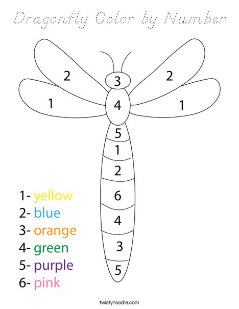Color by Number Dragonfly Coloring Page