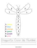 Dragonfly Color by Number Handwriting Sheet
