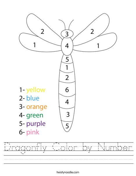 Color by Number Dragonfly Worksheet