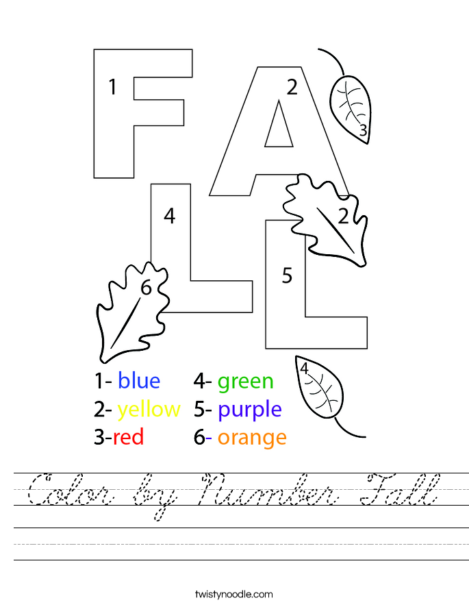Color by Number Fall Worksheet