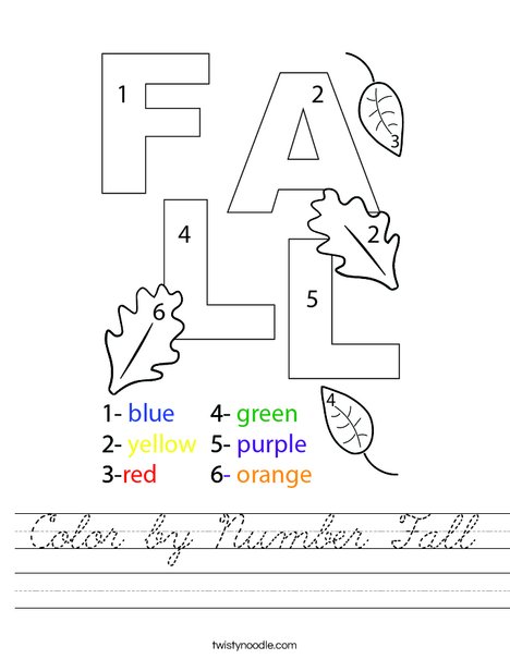 Color by Number Fall Worksheet
