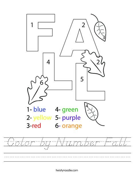 Color by Number Fall Worksheet