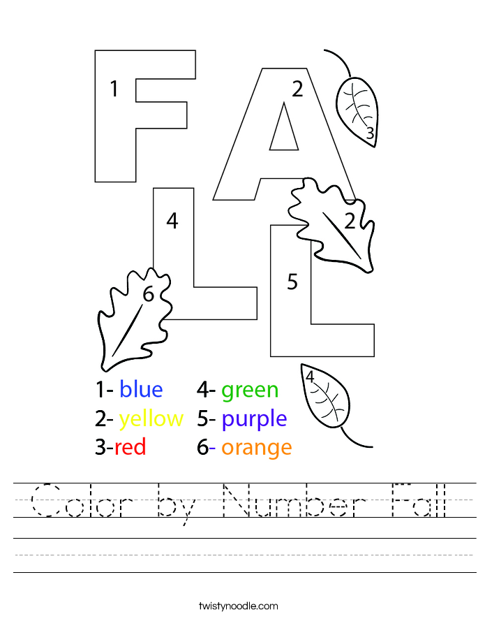 Color by Number Fall Worksheet