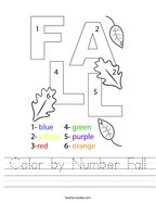 Color by Number Fall Handwriting Sheet