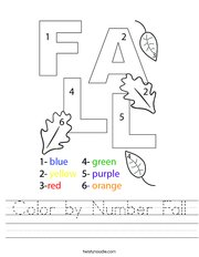 Color by Number Fall Handwriting Sheet