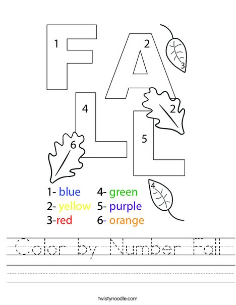 Color by Number Fall Worksheet