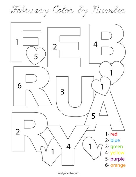 Color by Number February Coloring Page