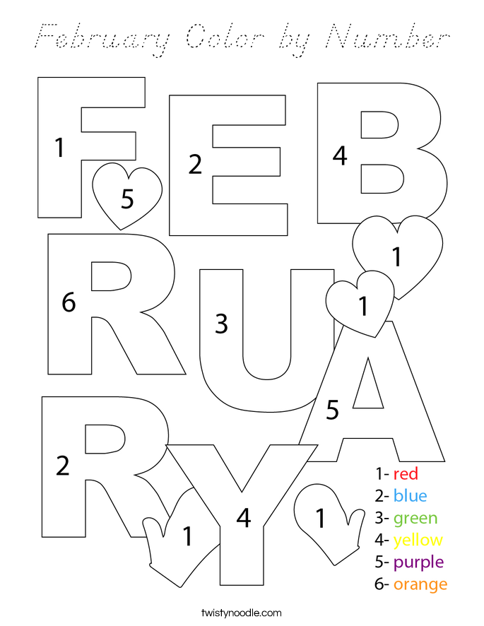 February Color by Number Coloring Page