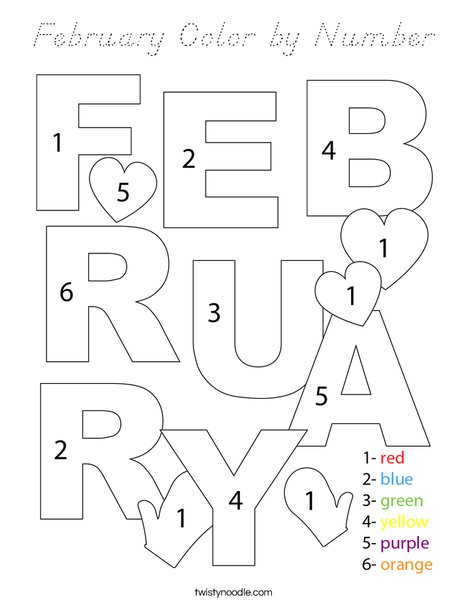 Color by Number February Coloring Page