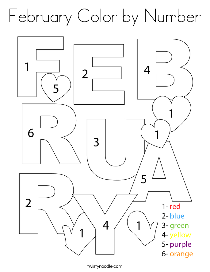 February Color by Number Coloring Page