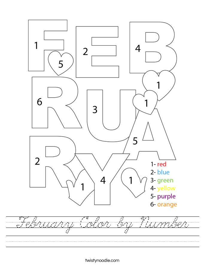 February Color by Number Worksheet