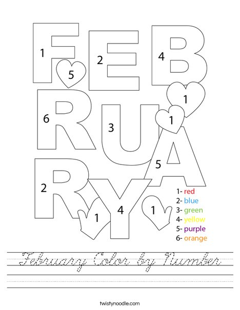 Color by Number February Worksheet