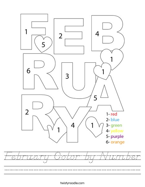 Color by Number February Worksheet