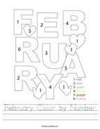 February Color by Number Handwriting Sheet