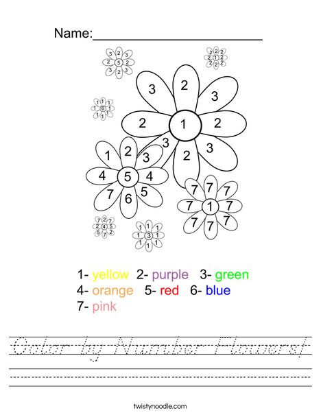 Color by Number Flowers Worksheet